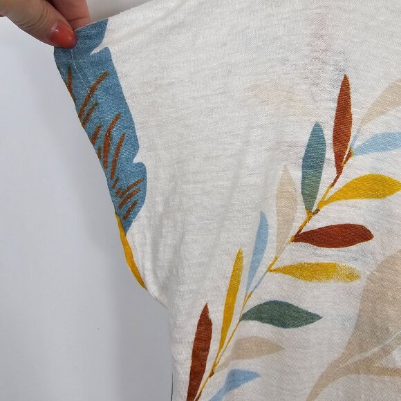 Cynthia Rowley Womens M Ivory Blue/Yellow Botanical Short Sleeve Linen Top - Picture 10 of 13